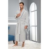 Nuşa Açık Gri Pitikare Desenli Bambo Cotton Erkek Bornozu - 3XL