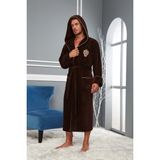 Nuşa Aslan Nakışlı Bambu Cotton Erkek Bornozu XXL - Kahverengi - 2XL
