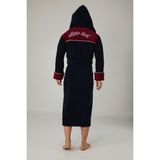 Nuşa Atletic Sport Nakışlı Bambu Cotton Kapşonlu Erkek Bornozu - 2XL - Lacivert