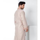Nuşa Bej Kısa Şalyaka Kareli Pike Bambo Cotton Erkek Sabahlık Bej M