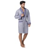 Nuşa Bej Kısa Şalyaka Kareli Pike Bambo Cotton Erkek Sabahlık - M - Füme
