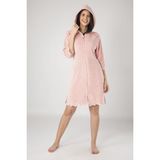 Nuşa Dantelli Fermuarlı Cotton Bornoz - S - Pudra