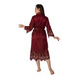 Nuşa Dantelli Jakarlı Saten Bambu Cotton Bayan Sabahlık BORDO L/XL