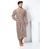 Nuşa Devetüyü Biyeli Bambu Cotton Erkek Bornozu - Kahverengi - XL