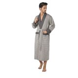 Nuşa Füme Kareli Pike Bambo Cotton Erkek Sabahlık Bornoz - 3XL - Gri