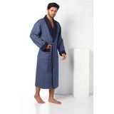 Nuşa Füme Kareli Pike Bambo Cotton Erkek Sabahlık Bornoz - 4XL - Lacivert