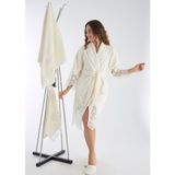 NUŞA HOME Set Şalyaka Bambu Pamuk Dantelli Kadın Bornoz Yumuşak Dokulu Şık Süper Emici Ns-3875