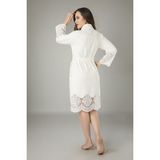 Nuşa Krem Dantelli Bambo Cotton Bayan Bornozu - S