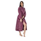 Nuşa Krem Eteği Kolu Jakarlı Bambo Cotton Bayan Bornozu Mürdüm L/XL