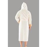 Nuşa Krem Kapüşonlu Sports Nakışlı Bambupamuklu Erkek Bornozu - 2XL