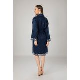 Nuşa Lacivert Saten Bukle Bambu Cotton Bayan Bornozu Lacivert L/XL
