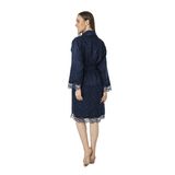 Nuşa Lacivert Saten Bukle Bambu Cotton Bayan Bornozu Lacivert M