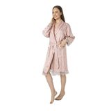 Nuşa Lacivert Saten Bukle Bambu Cotton Bayan Bornozu Pudra L/XL