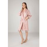 Nuşa Lacivert Saten Bukle Bambu Cotton Bayan Bornozu Pudra XXL
