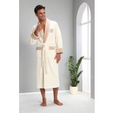 Nusa MEN Nakışlı Bambo Cotton Erkek Bornozu Krem 3XL