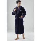 Nusa MEN Nakışlı Bambo Cotton Erkek Bornozu Lacivert 3XL