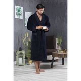 Nuşa Nefti Renk Yaka Kapitone Bambu Pamuklu Erkek Bornozu - 2XL - Lacivert
