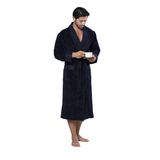 Nuşa Nefti Renk Yaka Kapitone Bambu Pamuklu Erkek Bornozu Lacivert 3XL