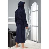 Nuşa Ns Gold Taç Nakış Bambu Cotton Erkek Erkek Bornozu - XL - Lacivert