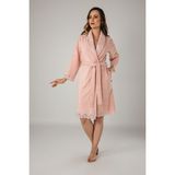 Nuşa Pudra Dantelli Bambo Cotton Bayan Bornozu - 2XL