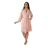 Nuşa Pudra Dantelli Bambo Cotton Bayan Bornozu Pudra S