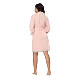 Nuşa Pudra Dantelli Bambu Cotton Bayan Sabahlık Bornoz Pudra L/XL