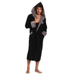 Nuşa SUPERİOR Nakışlı Kapşonlu Erkek Bornozu SİYAH L/XL