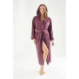 Nuşa Uzun Kapüşonlu Triga Bambu Cotton Bayan Bornoz - Mürdüm - 3XL