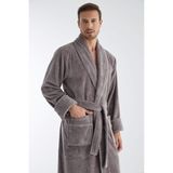 Nuşa Yaka Fitilli Bambu Cotton Erkek Bornozu - Taş - 2XL