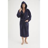 Nuşa Yaka Jakarlı %100 Cotton Erkek Bornozu - Bej - XL