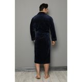 Nuşa Yaka Piramit Jakar Bambu Pamuklu Erkek Sabahlık - 3XL - Lacivert