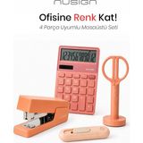 Nusign Hesap Makinesi &zımba & Makas Kırtasiye Seti - Pembe