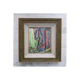 nusnus Antik Halı Kağıt Rölyef Ahşap Tablo, 41 x 50 cm, Eskitme Gold Yeşil Paspartulu Çerçeveli
