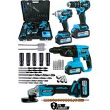 Nuspower 4’lü Şarjlı Profesyonel Set – Delici Kırıcı, 125 mm Taşlama, Somun Sökme ve Darbeli Matkap