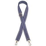 Nusrat Bilişim Çanta Aksesuar 120x3 cm Polyester Kolon Çanta Sapı Lacivert Renk Beyaz Şeritli Light Gold Metalli