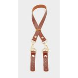 Nusrat Bilişim Çanta Aksesuar Kızıl Kahve Renk 60x1.5 cm Gerçek Deri Çanta Sapı Light Gold Metalli