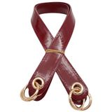Nusrat Bilişim Çanta Aksesuar Parlak Rugan Deri Kuş Gözlü Çift Çanta Sapı Bordo Renk Light Gold Metalli