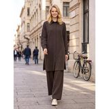 Nuss 1096 Uzun Tunik Detay Kendinden Desenli Takım Kahve