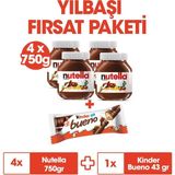 Nutella Yılbaşı Fırsat Paketi ile 4 Adet Nutella 750 gr + 1 Kinder Bueno 43 gr