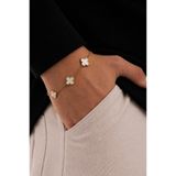 Nutly Accessories Erkek Yonca Model Bileklik Beyaz Taşlı Gold Çelik Bileklik Şans Yonca Minimal Zarif Bileklik