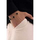 Nutly Accessories Erkek Yonca Model Bileklik Siyah Taşlı Gold Çelik Bileklik Kararmaz Şans Yonca Bileklik