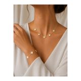 Nutly Accessories Kadın Yonca Model Kolye Bileklik Seti Beyaz Renk Çelik Takı Seti Şans Yonca Zarif Kombin Set Kararmaz