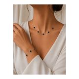 Nutly Accessories Kadın Yonca Model Kolye Bileklik Seti Siyah Çelik Takı Seti Şans Yonca Zarif Kombin Set Kararmaz