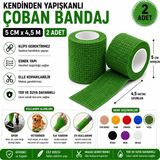 Nutrabella Sporcu Bandajı Kendinden Yapışan Elastik Coban Bandaj 5 cm x 4,5 m 2'li Paket Yeşil Renk
