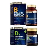 Nutraxin B Vitamin Complex 60 Tablet +D3 Vitamini 1000 Iu 120 Tablet + B12 Vitamini 60 Dilaltı Tableti - Sade