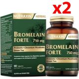 Nutraxin Bromelain Forte 60 Tablet - 2 Adet Probiyotik ve Yeşil Çay Ekstresi İçeren Takviye - --