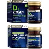 Nutraxin D3 Vitamini 1000 Iu 120 Tablet + Krom Minerali Içeren Gıda Takviyesi 90 Tablet - Sade