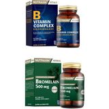 Nutraxin Herbal Bromelain Ananas 60 Kapsül + Vitals B Vitamin Complex 60 Tablet - Sade