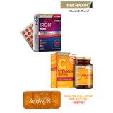 Nutraxin Iron Max 30 Tab | Vitamin C 30 Tab (Demir ve Vitamin C Takviyesi) + Hap Kutusu Hediye