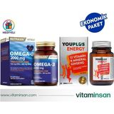 Nutraxin Omega 3 Balık Yağı 2000 Mg 60 Yumuşak Kapsül Youplus Energy Vitamin ve Mineral Kompleksi 30 Tablet
